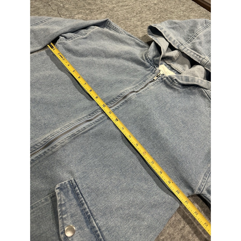 91 Cotton On Denim Blue Light Wash Hooded Full Zip Jean Jacket - Size 8 - Picture 7 of 11